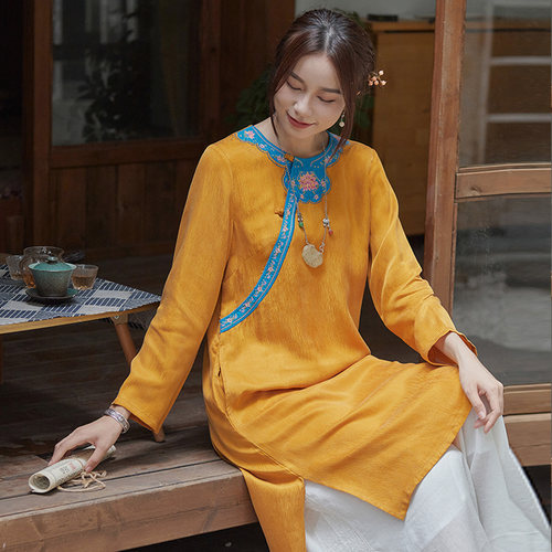 中国风铜氨丝莲花刺绣刺绣花茶服