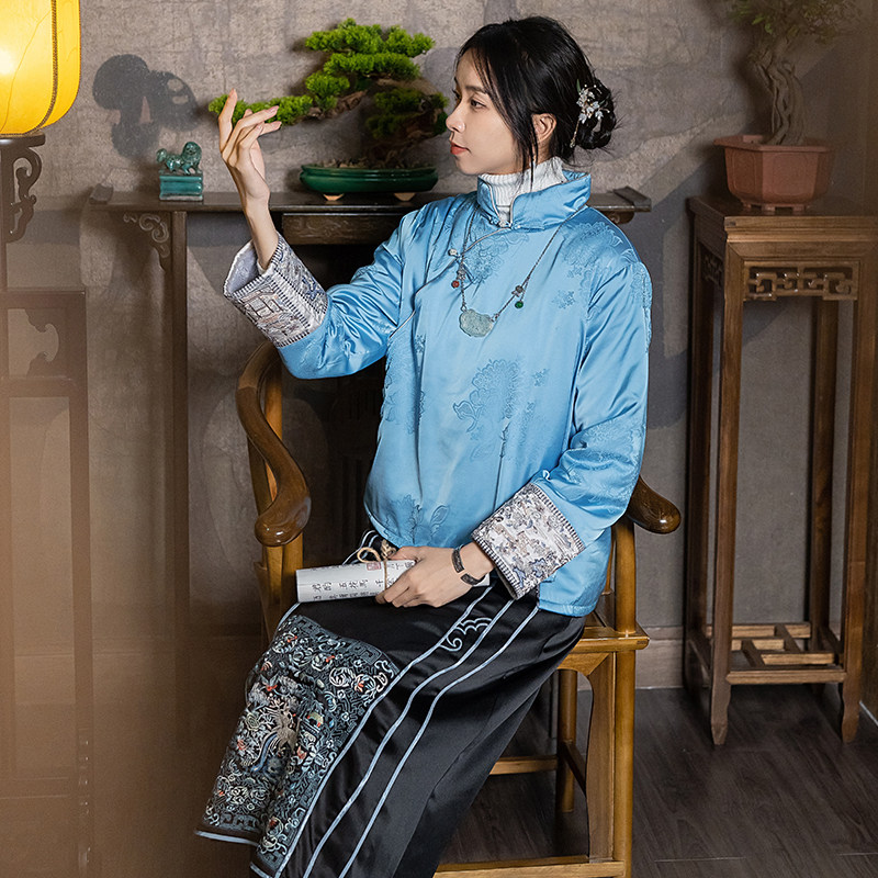中国风提花天丝中式宫廷复古棉衣盘扣冬季加绒棉服刺绣花茶服女装