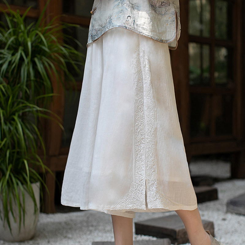 中国风松紧腰七分裤夏苎麻茶服裤