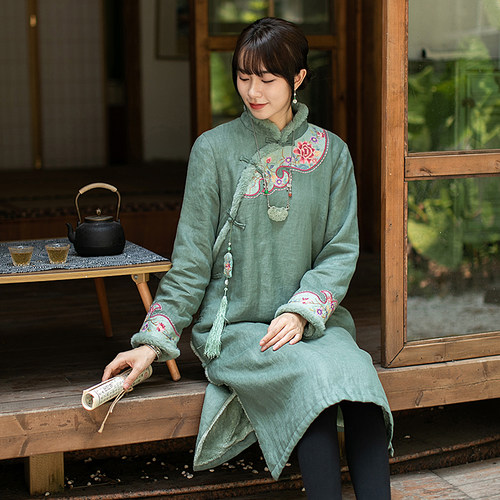 国风刺绣加绒立领棉衣