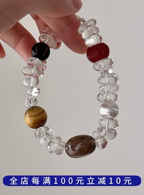 PLUS JEWELRY / 白水晶不规则纯银925银手链手串玛瑙虎眼石