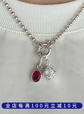 实验室育红宝石蓝宝石纯银吊坠