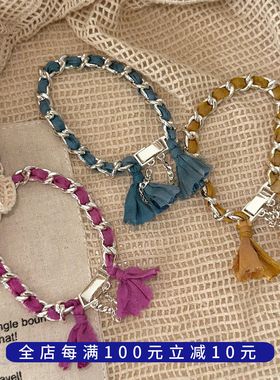 PLUS JEWELRY / 925纯银尼泊尔手工真丝染绳手链古巴链彩色流苏款