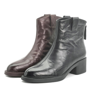 【阿美专享】 手抓牛皮面 韩系小尖头短靴51202