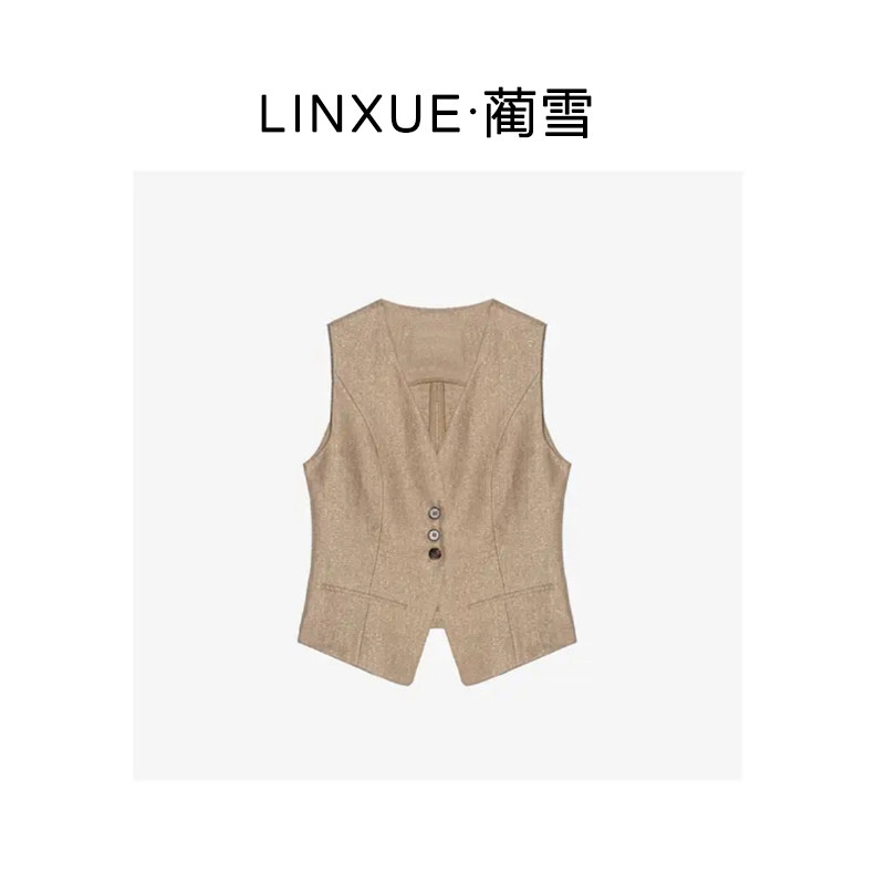 高品定制亚麻编织金线小收腰高级感马甲背心28510