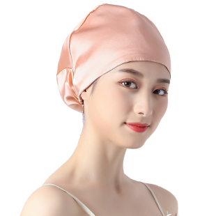 100%桑蚕丝真丝睡帽月子帽产后护发居家养发空调帽可调节