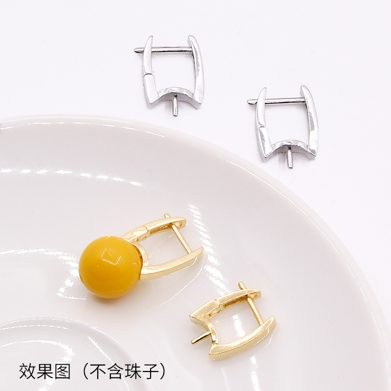 法式U形耳环粘珠托盘纯银DIY耳饰