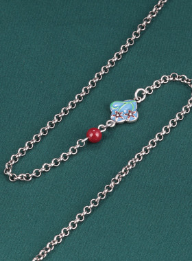 纯银珍珠链小花朱砂锁骨链链子复古可挂吊坠链条原创配链项链裸链