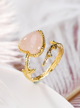 镀金镶嵌心形甜美风女士银戒指环