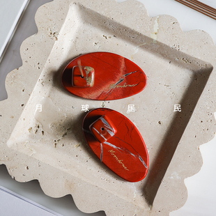 【月球居民 】枫叶来信 新年红线香插盘天然红石摆件桌面手作礼物