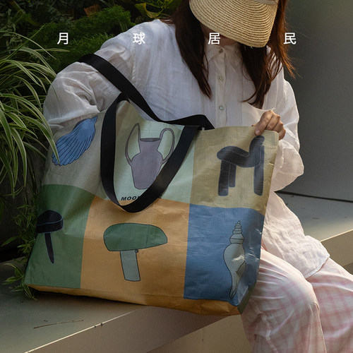 【月球居民 】逛街艺术家 原创购物袋大号编织袋礼品袋买菜露营包