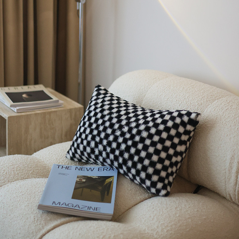 【月球居民】 黑白绿棋盘格子仿兔毛软百搭抱枕腰枕套靠包沙发床,居家布艺,靠垫/抱枕,淘宝优惠券,粉丝福利购,淘宝优惠卷