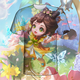 王者荣耀短袖蔡文姬花朝如约衣服男女春夏中学生青少年t恤cos上衣