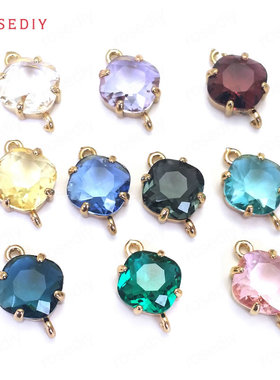 Diy饰品配件17x11MM铜+玻璃24K香槟金色双孔方形 连接挂件36303