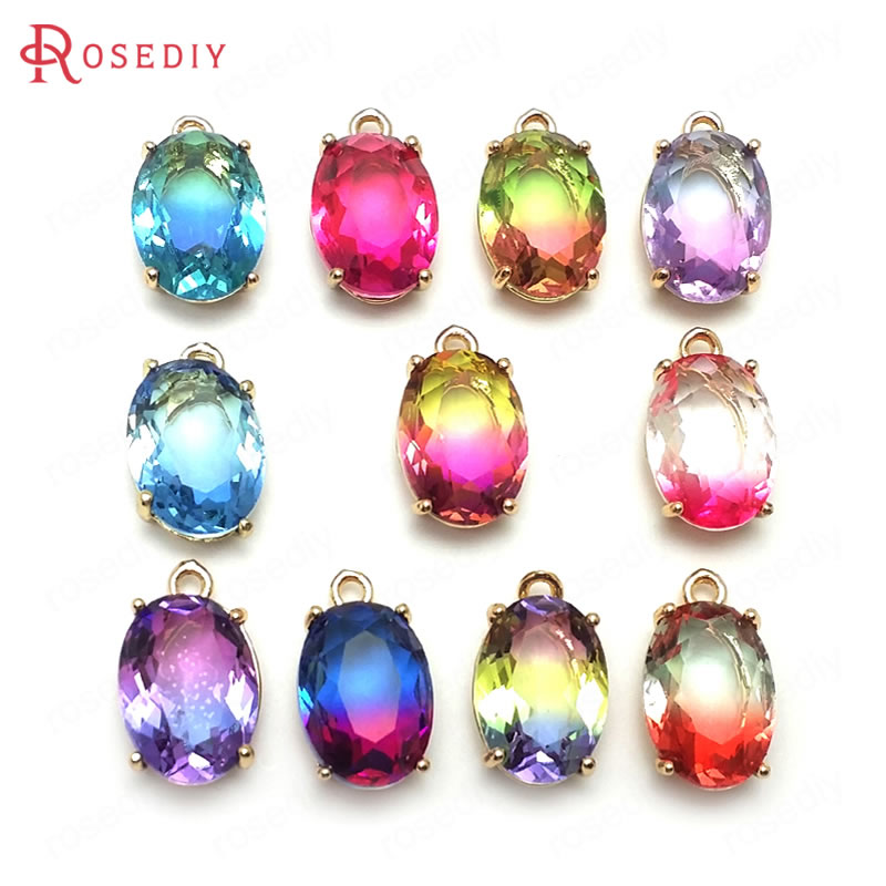 diy饰品配件17x10mm玻璃24k金色