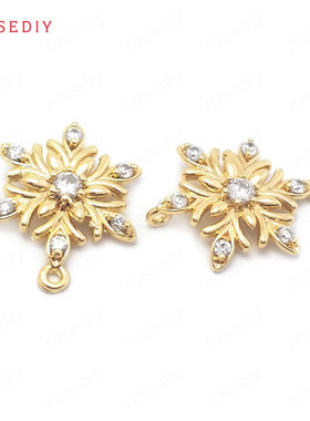 (38472)13x18MM 铜 24K金色 镶锆 双孔 雪花 连接挂件 吊坠