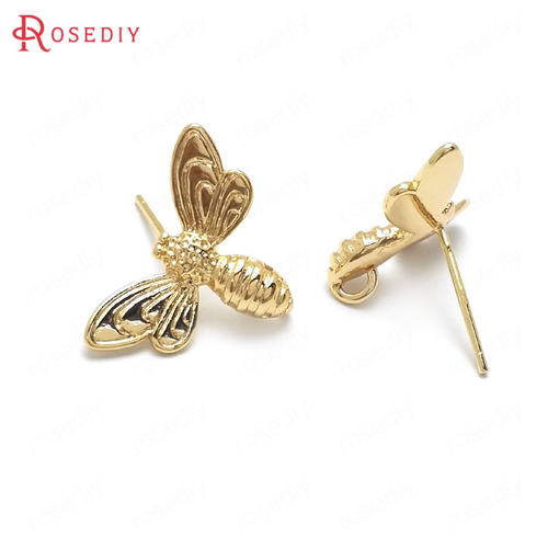 Diy饰品配件17x13MM 铜镀真金 蜜蜂 925银针 耳钉(含耳塞) 36047