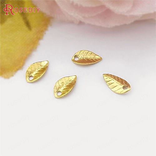 diy手工 手工材料 7*4MM 铜制小树叶 小挂件 黄铜色 50个(31213)