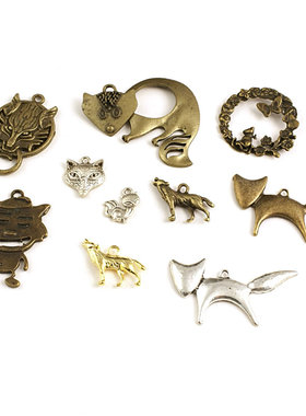 DIY复古合金 饰品配件 合金挂件 挂坠 项链吊坠 狼 狗 狐狸 23437