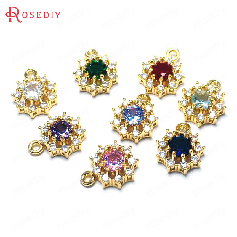 项链耳环耳饰Diy饰品配件10MM24K香槟金色镶锆雪花挂件 吊坠38042