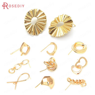 Diy饰品耳环耳饰耳针配件铜镀真金波浪纹椭圆形耳钉 37144 含耳塞
