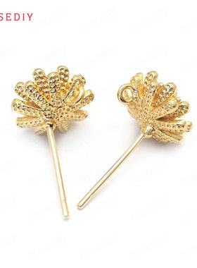 Diy饰品耳环耳饰耳针配件花10MM铜镀真金花耳钉(含耳塞)耳钩37600