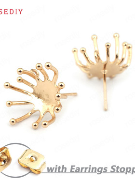 Diy饰品配件铜镀真金耳环耳饰配件可悬挂花蕊花托包珠耳钉 33138