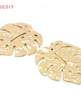 (38474)29x30MM 铜 24K金色 皱纹 树叶 挂件 吊坠