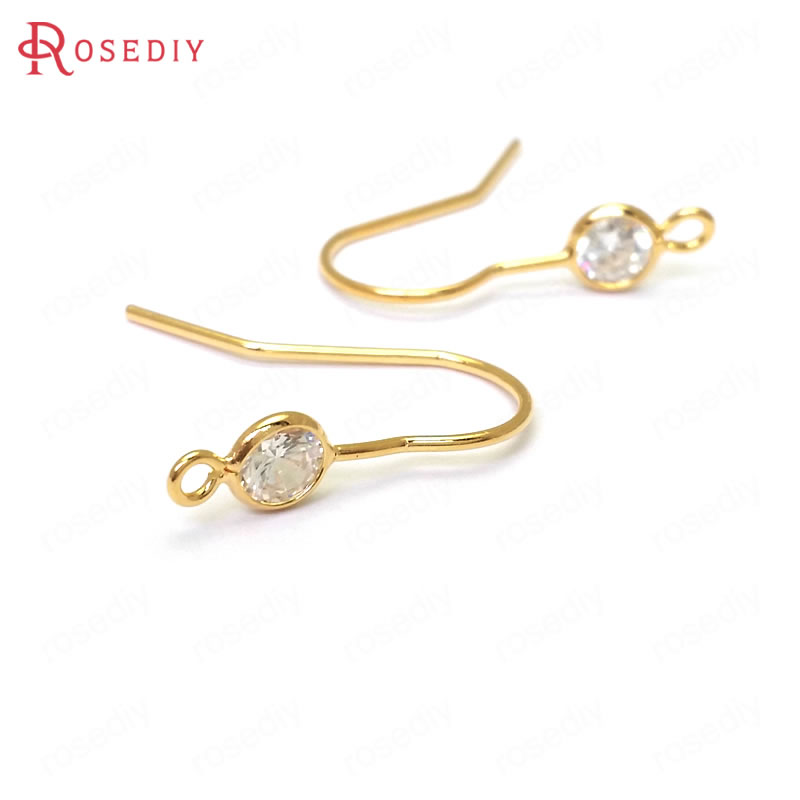 耳环耳饰配件Diy饰品配件高19MM锆3.5MM铜镀真金镶锆耳勾36021