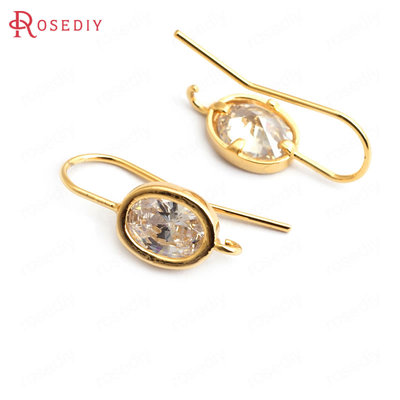 Diy饰品耳环耳饰配件19MM 椭圆10x8MM铜镀真金椭圆镶锆耳勾34941