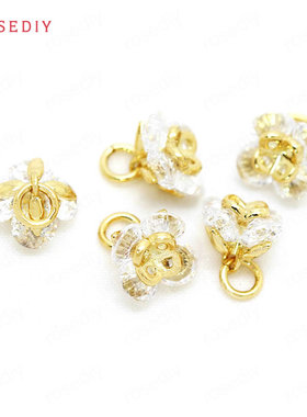 项链手链耳环头饰Diy饰品配件7x7MM 铜镀真金镶锆立体花挂坠34338