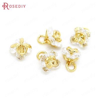 项链手链耳环头饰Diy饰品配件7x7MM 铜镀真金镶锆立体花挂坠34338