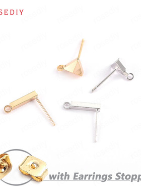 Diy饰品耳环耳饰配件铜镀真金方形棒三角形耳钉(含耳塞) 34192