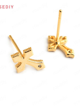 Diy饰品耳环耳饰耳针配件镀真金镶锆 十字架 耳钉(含耳塞)34957