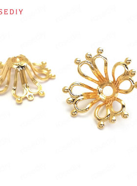 项链手链耳环耳饰Diy饰品配件17MM铜镀真金花托花帽珠托珠帽35984