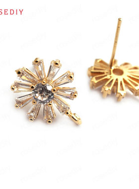 Diy饰品配件12MM 铜镀真金 镶锆 雪花 925银针耳钉(含耳塞) 34965