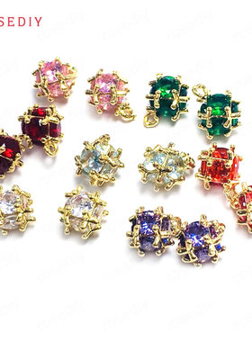 项链耳环耳饰Diy饰品配件24K香槟金色4MM立方体挂件吊坠38368