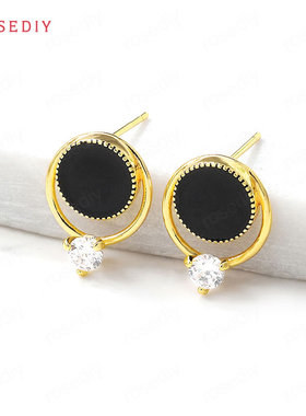13x15MM 铜+锆石 镶锆 滴油 圆形耳针 耳钉(含耳塞)(38695)
