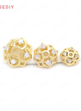 Diy饰品配件6.5/8/10MM铜镀真金镶锆花形花托花帽珠托珠帽34303
