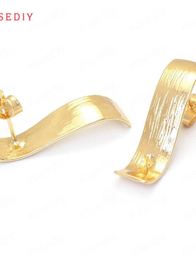 Diy饰品配件28x7MM 铜镀真金 长方形 波浪 耳钉(含耳塞) 35274