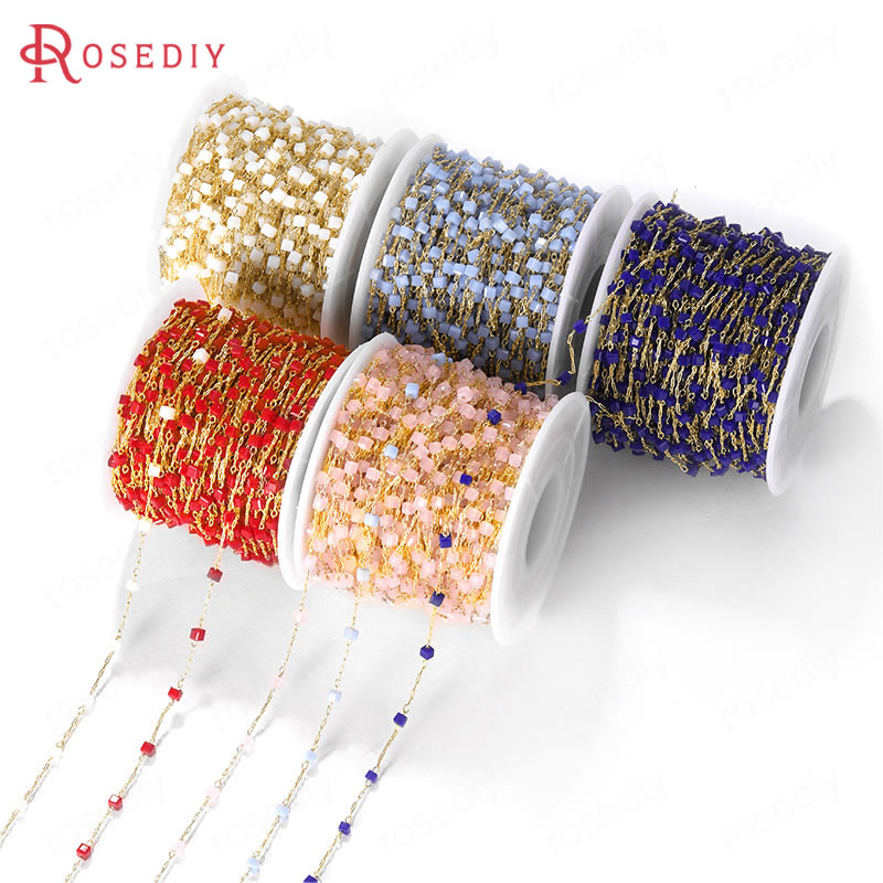 项链手链耳饰发饰头饰Diy饰品配铜镀真金方形玻璃珠 链条35484