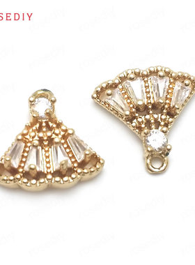 Diy饰品配件12x13MM铜24K香槟金色 镶锆 三角形 挂件 吊坠 36440