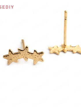 Diy饰品耳环耳饰耳针配件铜镀真金三个星星耳钉(含耳塞)34986