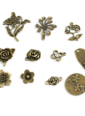 DIY复古合金 合金挂件 挂坠 项链吊坠 蝴蝶花 花 花牌 19512