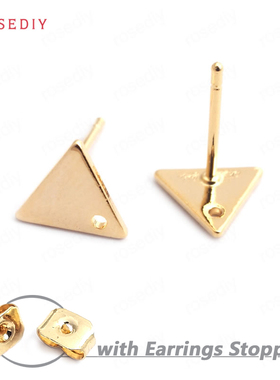 耳环耳饰Diy饰品配件8x7MM铜镀真金三角形 耳钉(含耳塞)35219