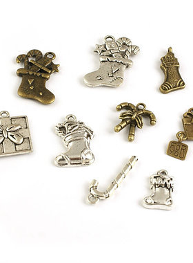 DIY复古合金 饰品配件 挂坠 项链吊坠 圣诞 礼品盒 棒 袜子 17136
