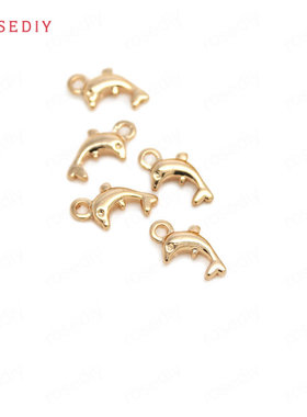 diy铜镀真金耳环头饰小海豚项链