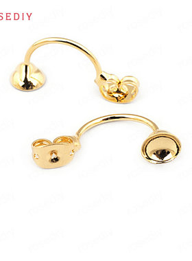 Diy饰品铜镀真金耳环耳饰耳钉配件盘6MM半圆弧托盘耳塞耳堵33628