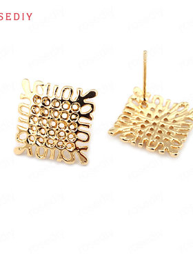 Diy饰品配件铜镀真金耳环耳饰耳针配件13MM 方形 耳钉 33714