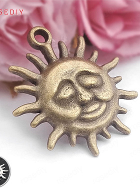 Diy饰品配件复古合金项链手链太阳 挂件吊坠 青铜色 古银色28844